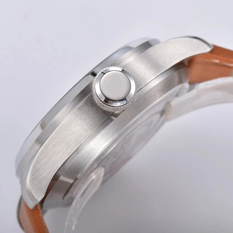 PARNIS Мужские автоматические часы 48 мм Роскошные мужские часы Спортивные механические наручные часы Военные 30 м Водонепроницаемый кожаный ремешок Relogio