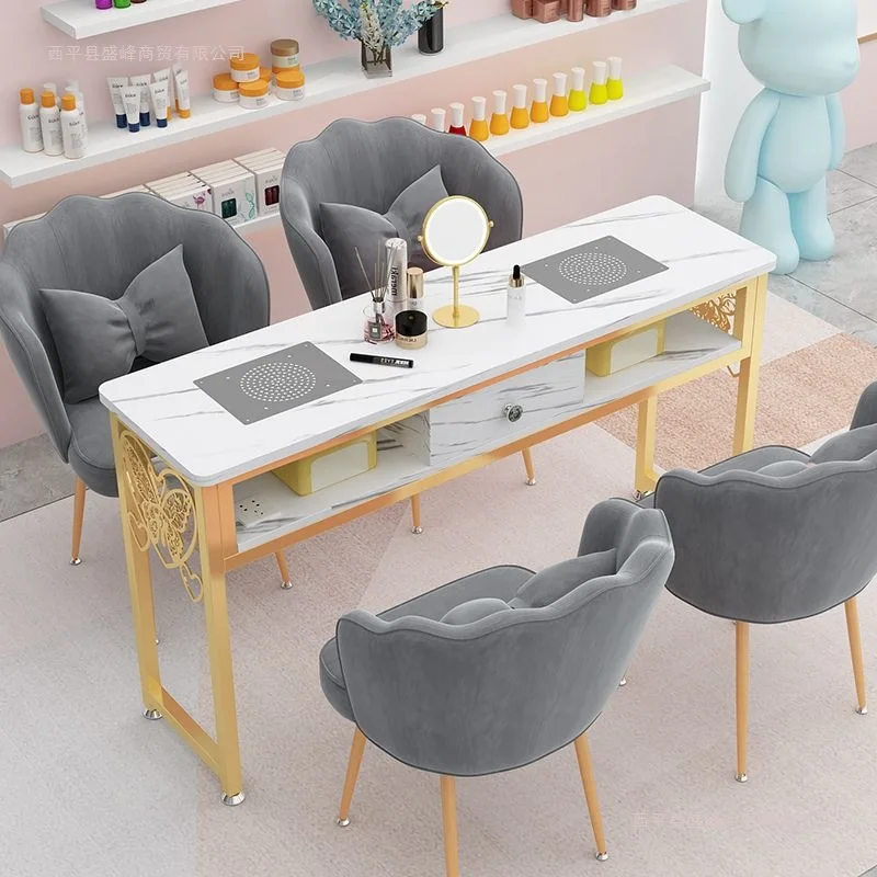 

Light luxury high power vacuum cleaner manicure table and chairs imitation marble set double Internet celebrity