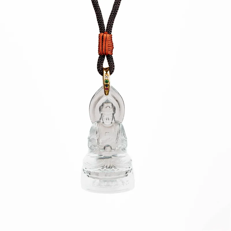 Amitabha Buddha Pendant Zodiac Buddha White Transparent 3D Buddha Statue Necklace Buddhist Amulet Pendant Gifts