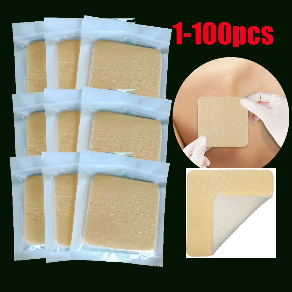 

1-100pcs Wound Absorbent Dressing Foam Silicone Adhesive Dressing Wound Healing Foam Absorbent with No Border