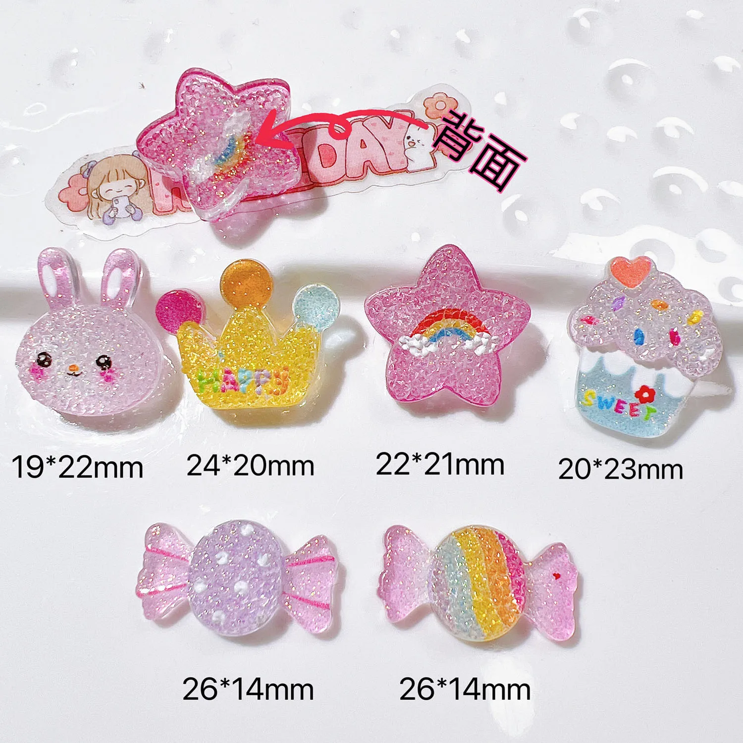 100pcs Kawaii Glitter Flatback Resin Cartoon Animal Fruit Lollipops Candy Cabochon Hair Bow DIY Scrapbooking Crafts Accessories