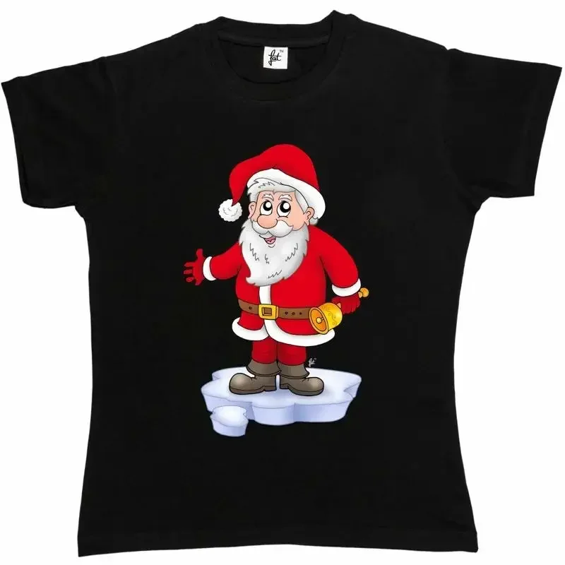 Father Christmas Ringing Xmas Bells Womens Boyfriend Fit T Shirt
