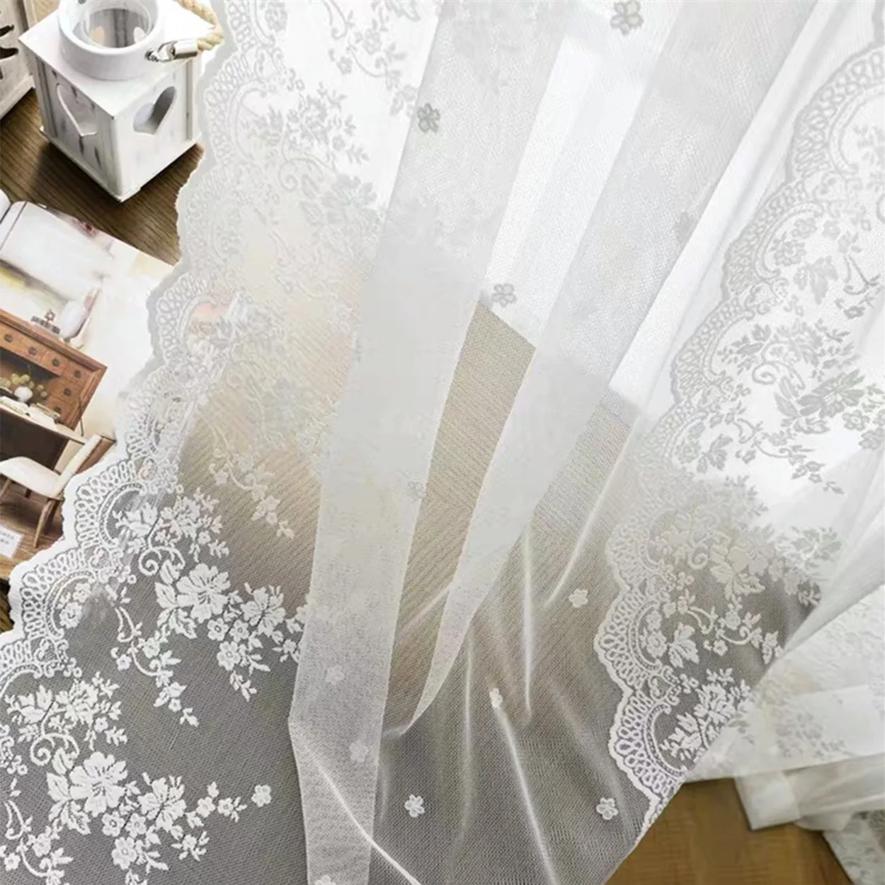 4-row bordou a cortina, cortina romântica da gaze do laço, estilo pastoral francês, decorativo, apropriado para a sala de visitas, a sala de jantar, a cozinha e o quarto, 1 quarto