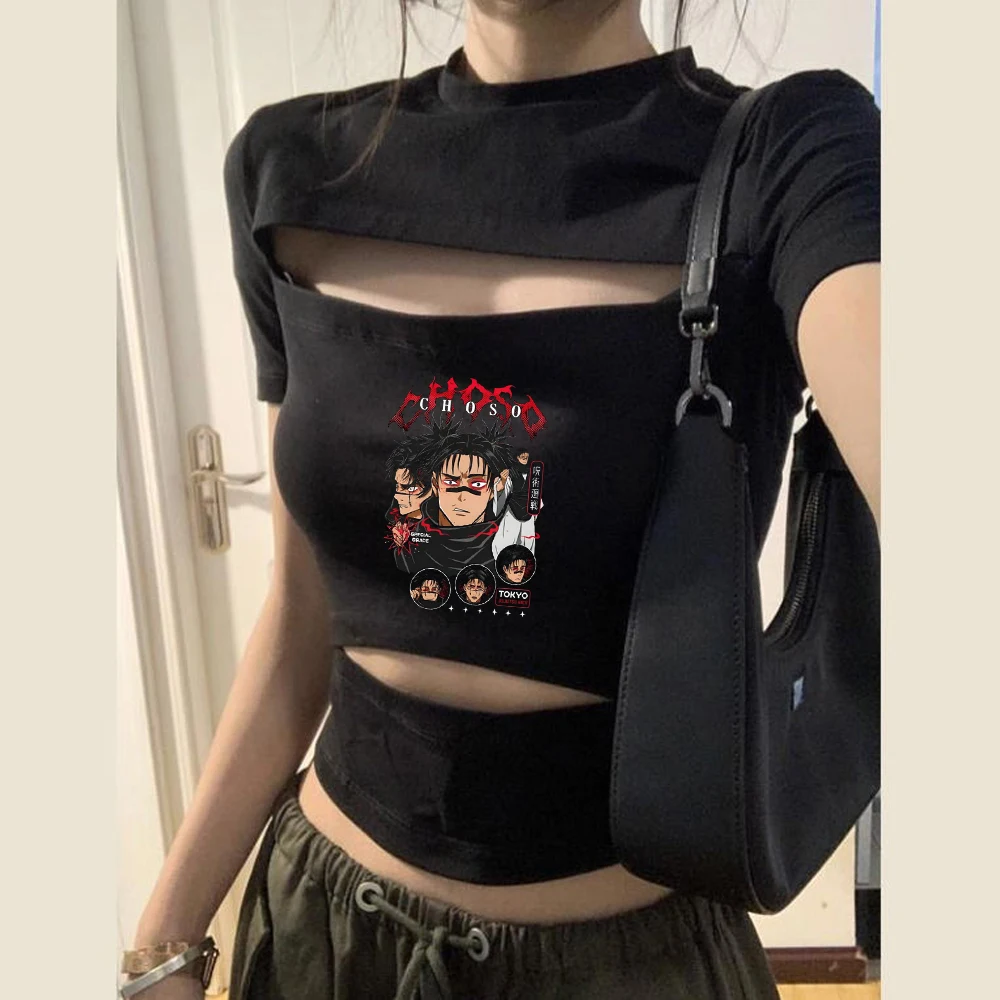 Choso cropped top girl 2000s scene  goth cheap top tees kawaii 2000s jojifuku