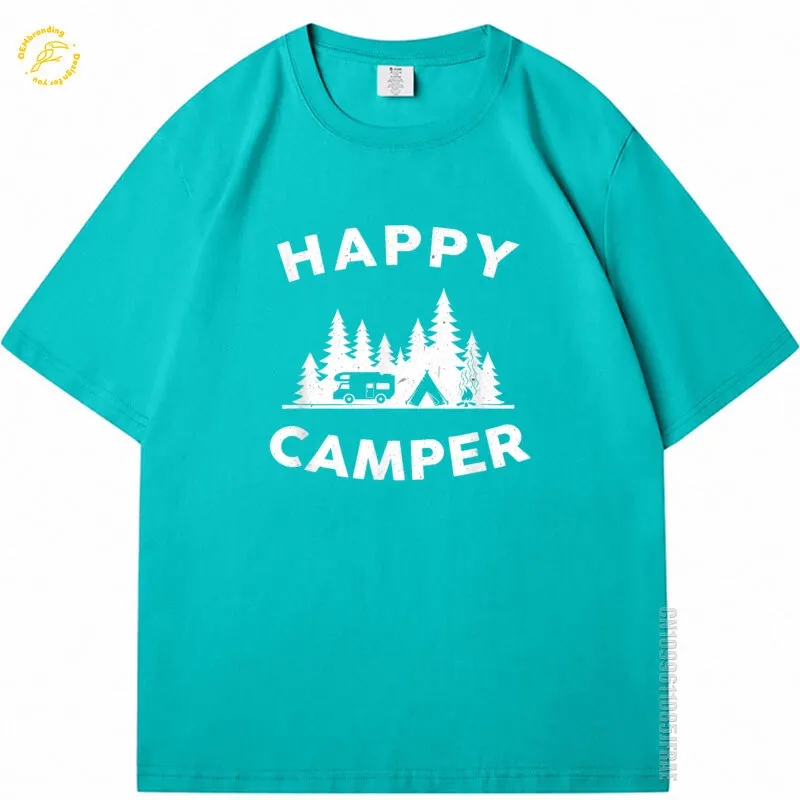 

Happy Camper Campin Oversized T-Shirt For Men Cotton TShirt Personalized TShirts Luxury Brand Men's Short Sleeve Tee Shirts