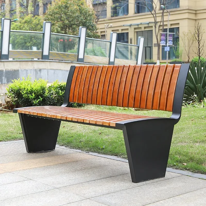 Outdoor benches Anti-corrosive solid wood seats Leisure steel benches Outdoor courtyard