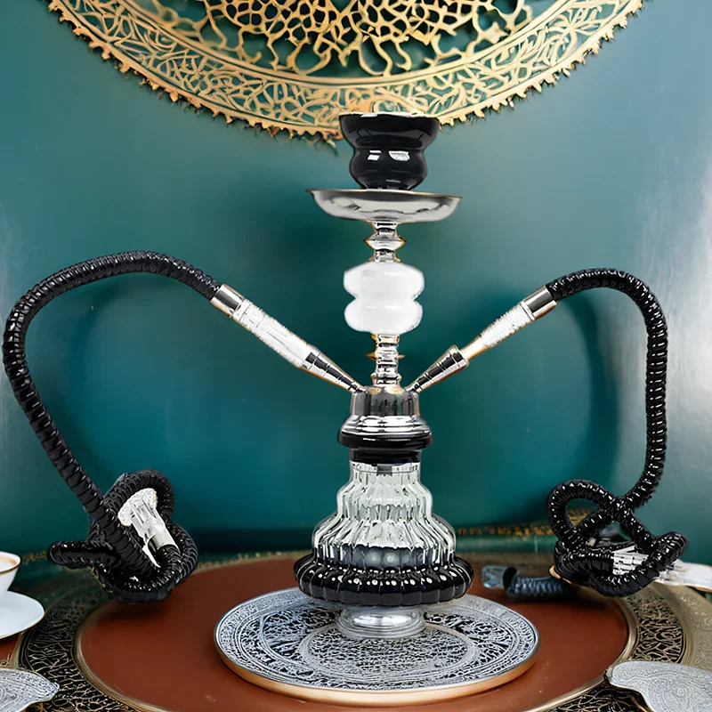 

Кожа, черный, синий, 11 дюймов \ 28 см, маленький, двойной шланг 2, полный набор кальяна для бара, роскошный набор трубок для курения, набор кальяна, стеклянная ваза, керамическая чаша