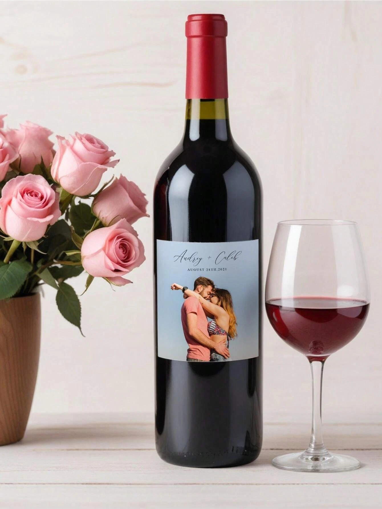 1pc Custom Photo Text Wine Bottle Sticker Personalized Square Colored Wedding Gift For Him Her Valentine Birthday Anniversary view 3
