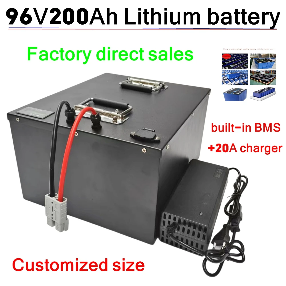 LT-waterproof 96v 200Ah lithium ion Rechargeable battery li ion for Excavatorvehicle RV AGV Forklift boat inverter + 10A Charger