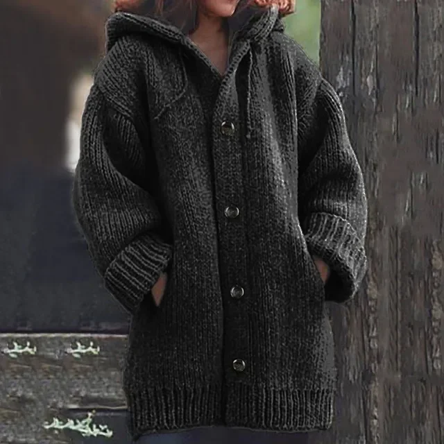 New Fashion Women Casual Warm Loose Button Hoodie Knitting Cardigan Jumper Women Long Knitted Sweater Coat Top