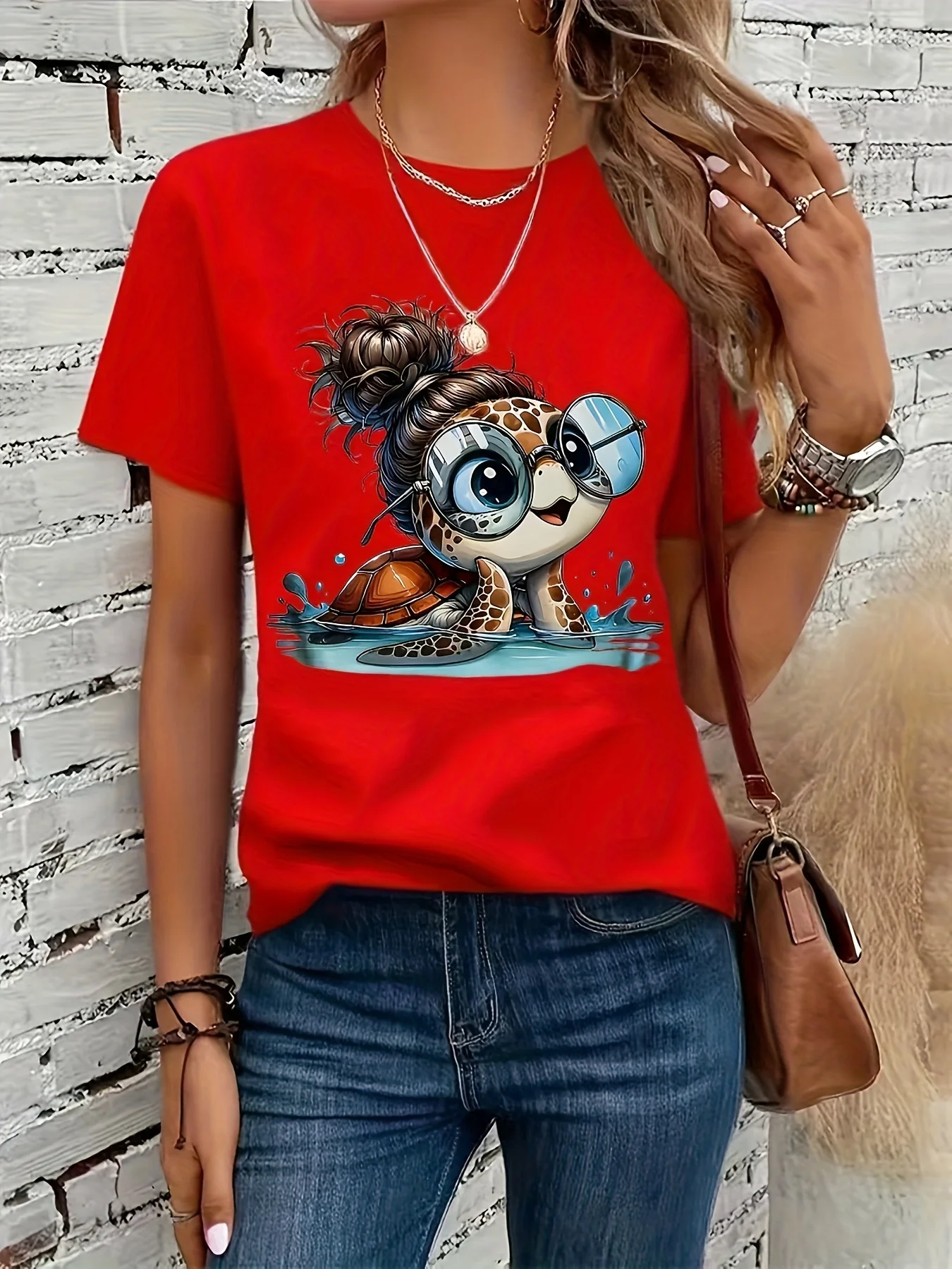 Ladies' Cute Turtle Pattern T-shirt - Daily Casual and Beach Wear - Ladies' Lightweight Daily Summer Top