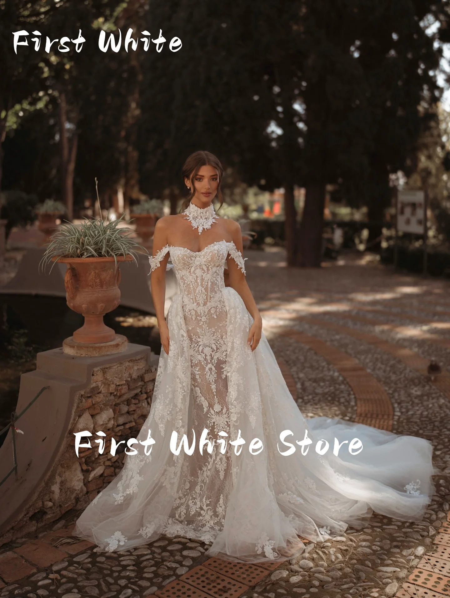 Vestido de Noiva Sereia de Renda Personalizado Desmontável Vestidos Curvy Off Shoulder Corset Novias Bridal Brautkleid