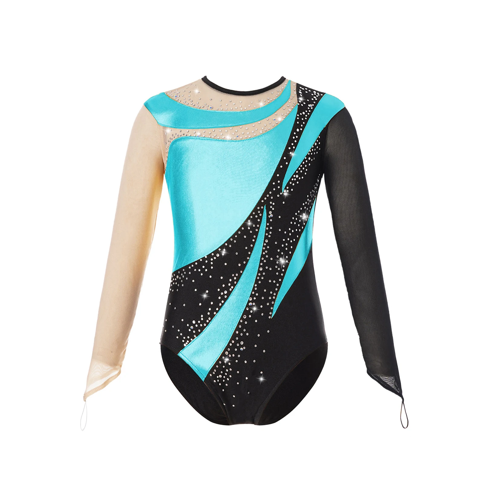 Bambini ragazze ginnastica ritmica balletto Jersey artistico pattinaggio artistico Costume Mesh buco della serratura indietro Metallic Ballet Dance body