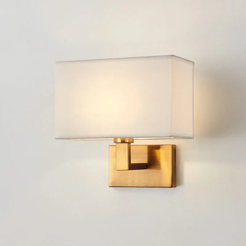 

Minimalist Black or Bronze Wall Sconces with Rectangle White Yellow Fabric Shade for Bedroom Hallway USB Wall Lights with Switch