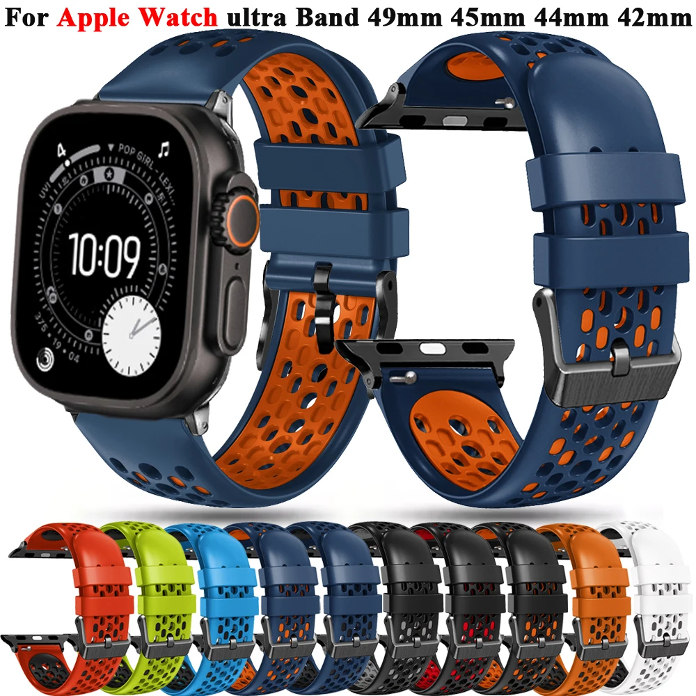 

Breathable Silicone Band for apple watch band ultra 3 2 49mm Series 10 11 46mm 42mm 44mm 45mm 49mm strap iwatch 11 10 9 8 7 6 SE