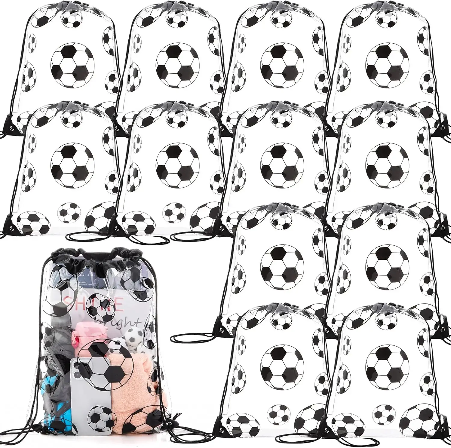 

12 прозрачных футбольных сумок на шнурке, водонепроницаемые рюкзаки из ПВХ для спортивных мероприятий и вечеринок