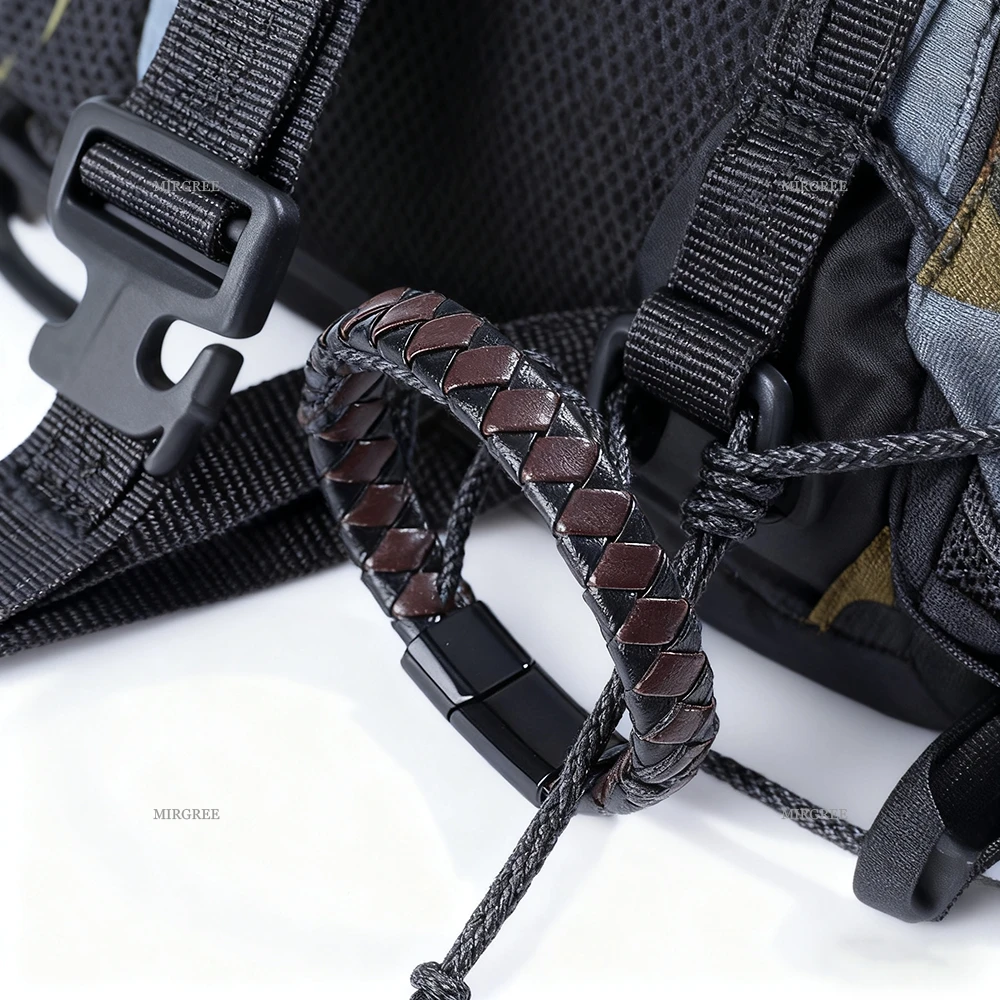 قطعة واحدة من سوار جلد البولي يوريثان المنسوج باللون الأسود والبني للرجال، مجوهرات عصرية عتيقة، هدية مثالية للرجال للمغامرات الخارجية #2