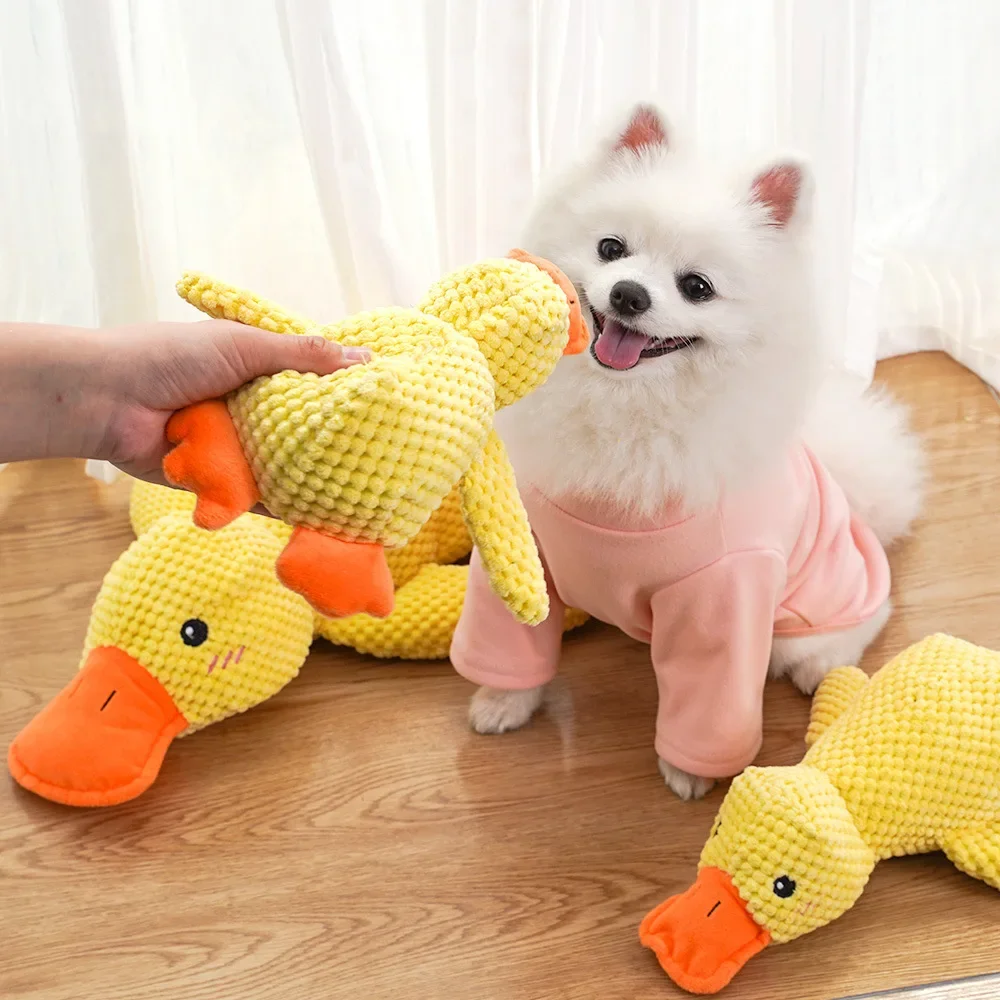 Pet Plush Toy Dog Calming Duck Stuffed Duck Toys Chew Toy Squeaky For Puppy Pet Teeth Cleaning Chew Pillow Toy Pet Supplies