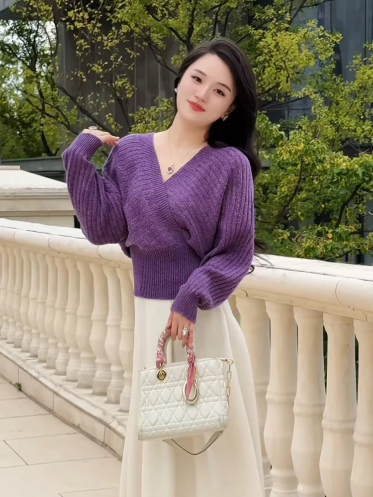 

Женский шерстяной вязаный свитер Lav Love с V-образным вырезом и перекрестным дизайном, весна-осень, мягкий, теплый, с длинными рукавами, повседневный модный топ