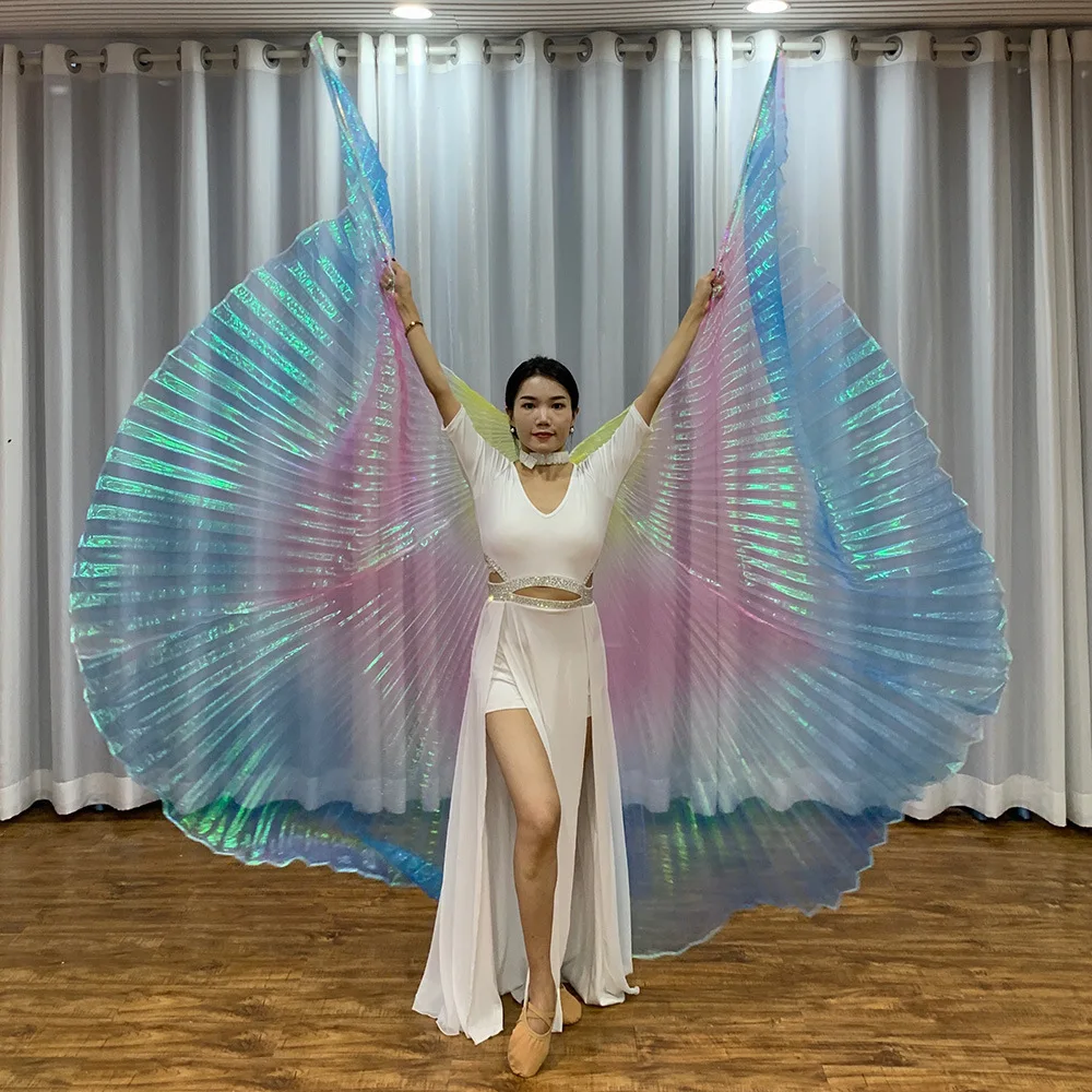 Transparent Isis Wings Iridescent Stage Performance Props Oriental Dance Egyptian Wings Belly Dance Accessories With Sticks