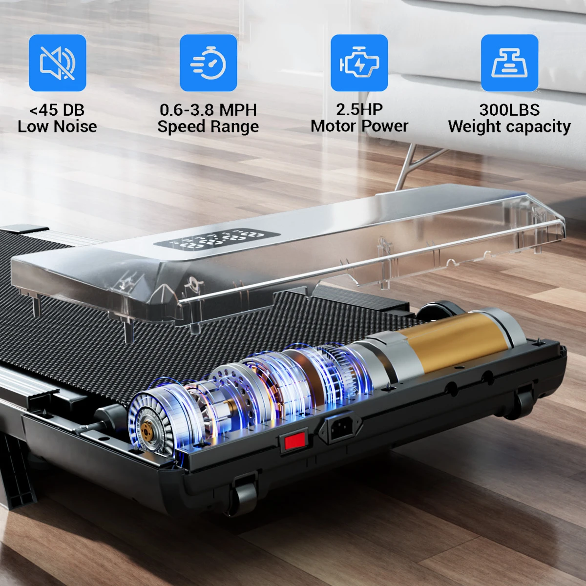 접이식 6% 경사 언더 데스크 트레드밀 2.5 HP 조용한 워킹 패드 휴대용 리모컨 LED 디스플레이 300LBS 운동 워킹패드