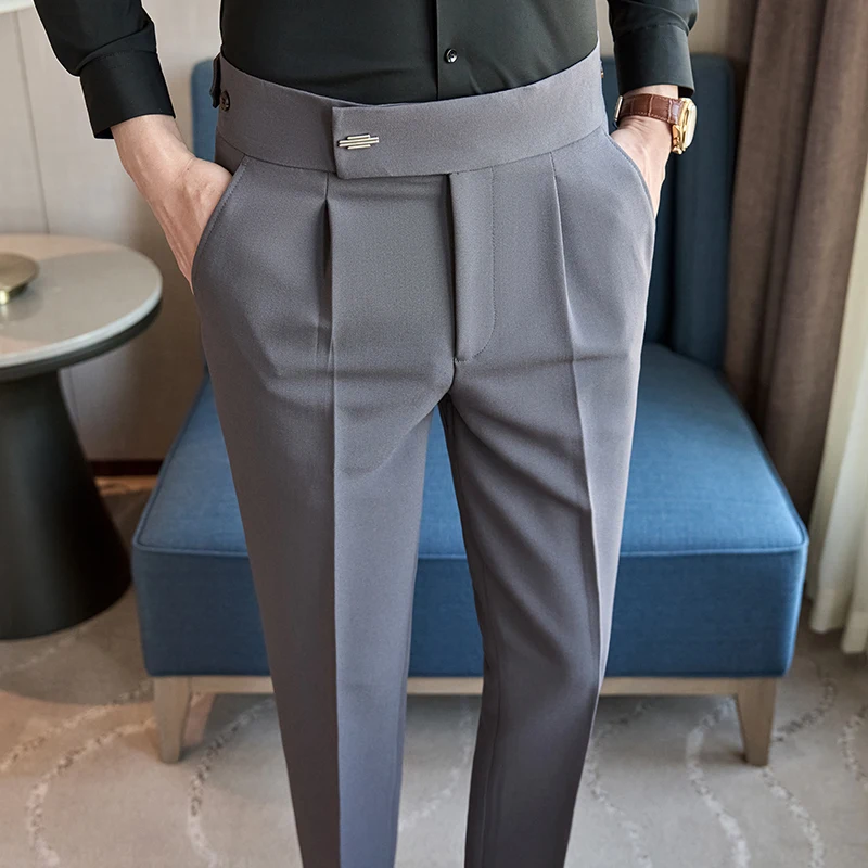 2025秋冬新作 ウエストゴム入り ナポリデザイン スーツパンツ メンズ チョコレートブラウン ファッション 多用途 メンズカジュアルパンツ