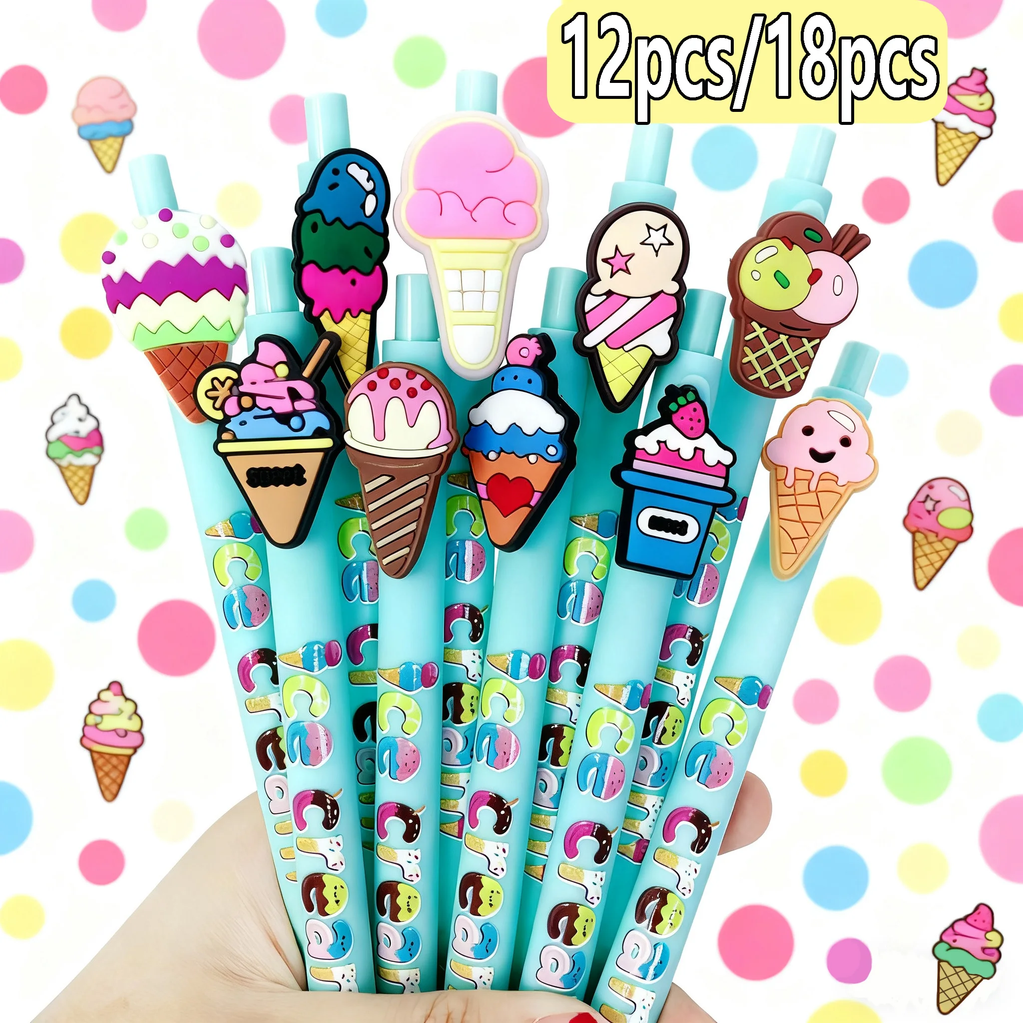 

12pcs/18pcs Summer Vibe Ice Cream Printed Ballpoint Pens, Student Gift & Office Stationery
