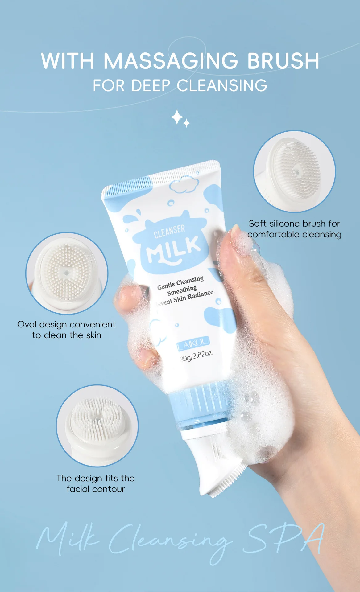 Laikou Milk Face Cleanser Facial Scrub Cleansing Wash Foam Mossee Acne Oil Control Blackhead Remover Shrink Pores Skin Care 80g
