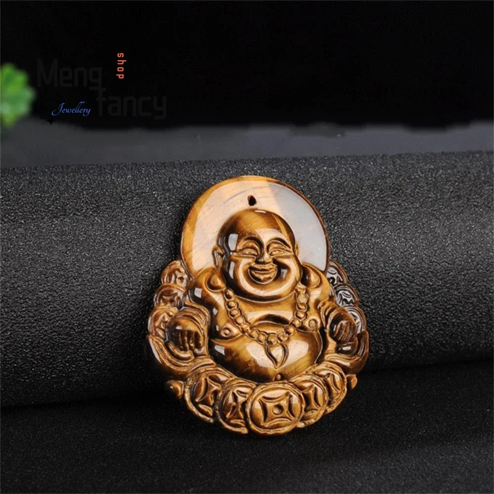 

Tiger's Eye Stone Maitreya Buddha Natural Jade Pendant Charms Fashion Fine Jewelry Amulet Men Women Luxury Necklace Holiday Gift