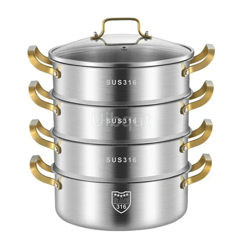 316 stainless steel steamer hot pot panela  Household thickened double three layer soup pot Integrated steaming and boiling pot