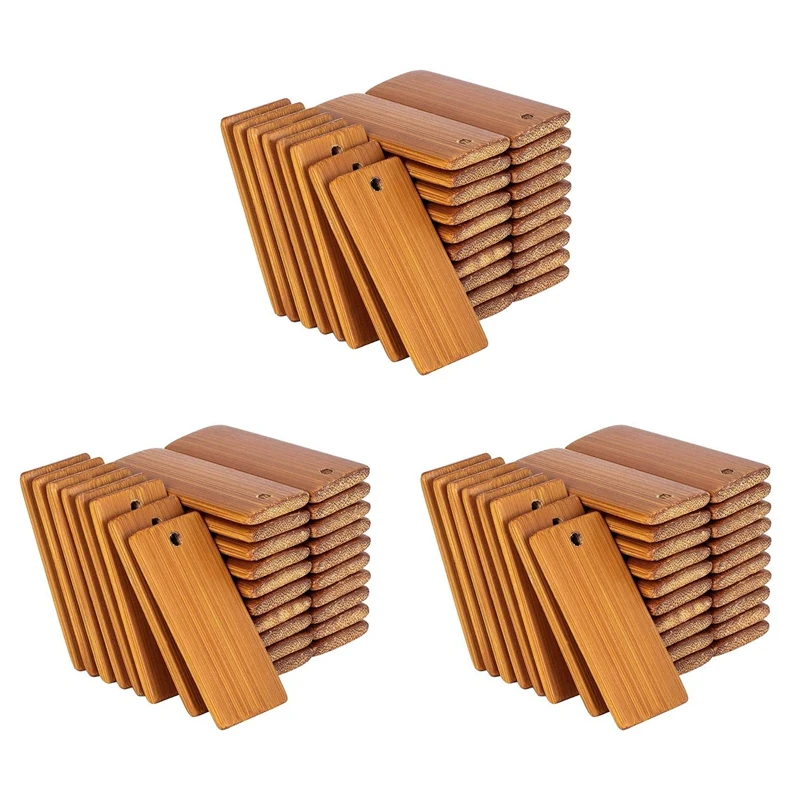 

300Pcs 45X20mm Rectangle Wooden Tags For Keychain Rings, Bamboo Unfinished Wood Key Ring Tag