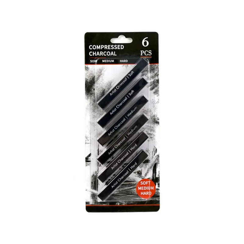 6pcs Carbon Strip Professional Black/White Carbon Sketch Hard/Medium/Soft Woodless Charcoal Pencil Set Drawing Painting Supplies