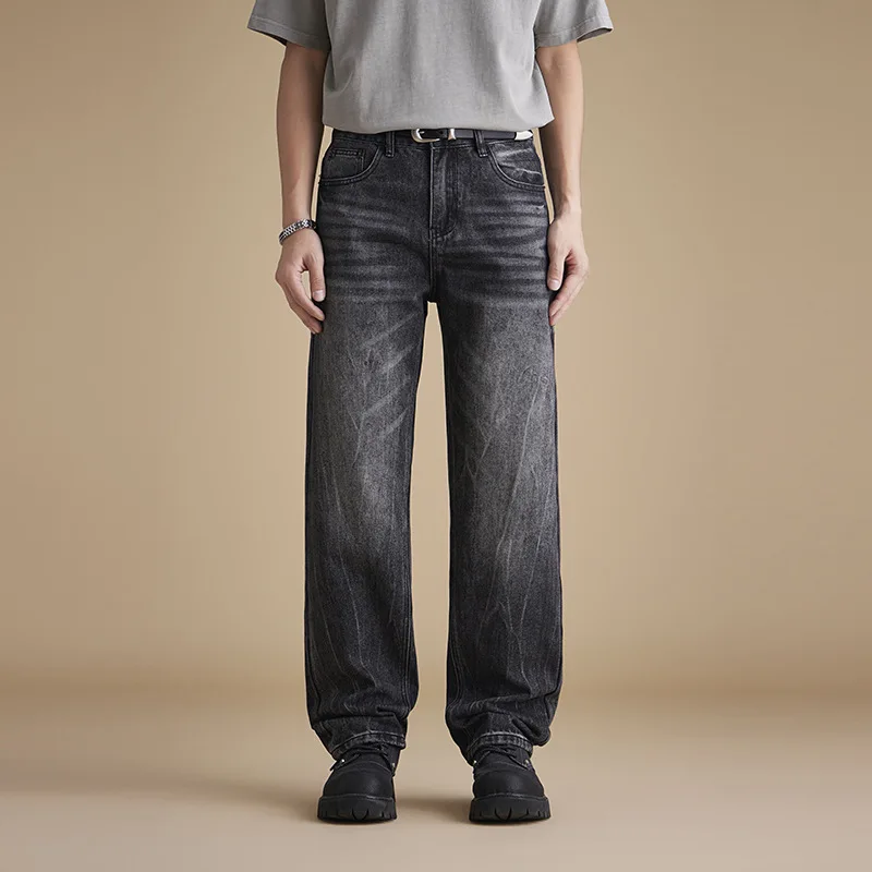 

Men's Streetwear Fashion Loose Casual Wide Leg Straight Retro Washed Denim Pants Black Jeans Man Baggy Jeans Trousers