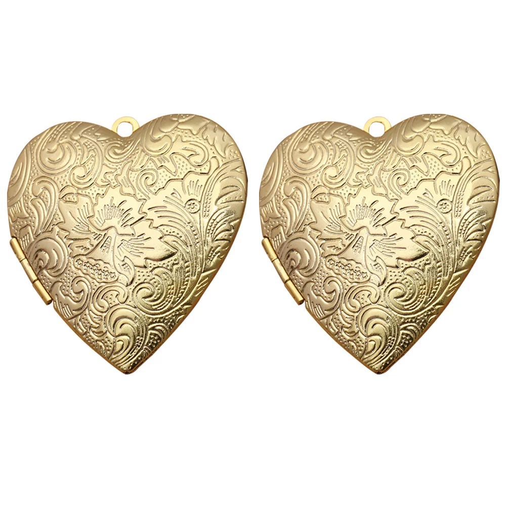 2Pcs Unique Heart Shaped Copper Pendants Picture Holders DIY Jewelry Charms Necklace Accessories Heart Shape Pendants