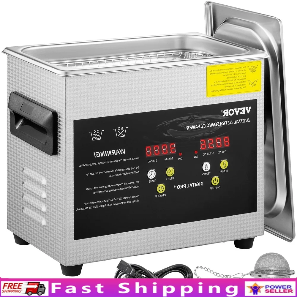 

3L Ultrasonic Cleaner with Heater 200W Digital Display 120W Power Stainless Steel Basket Timer Jewelry Lab Dental Cleaning