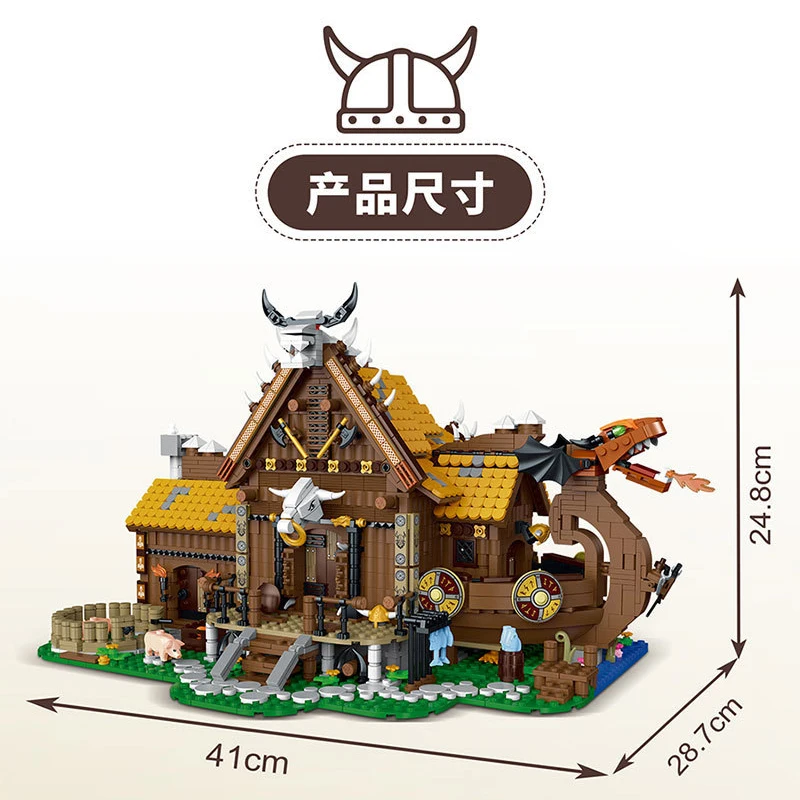 3129pcs MOC Creative History The Vikings House Building Blocks Construction Kit for Adults Bricks Assembling toys for Boys Gift