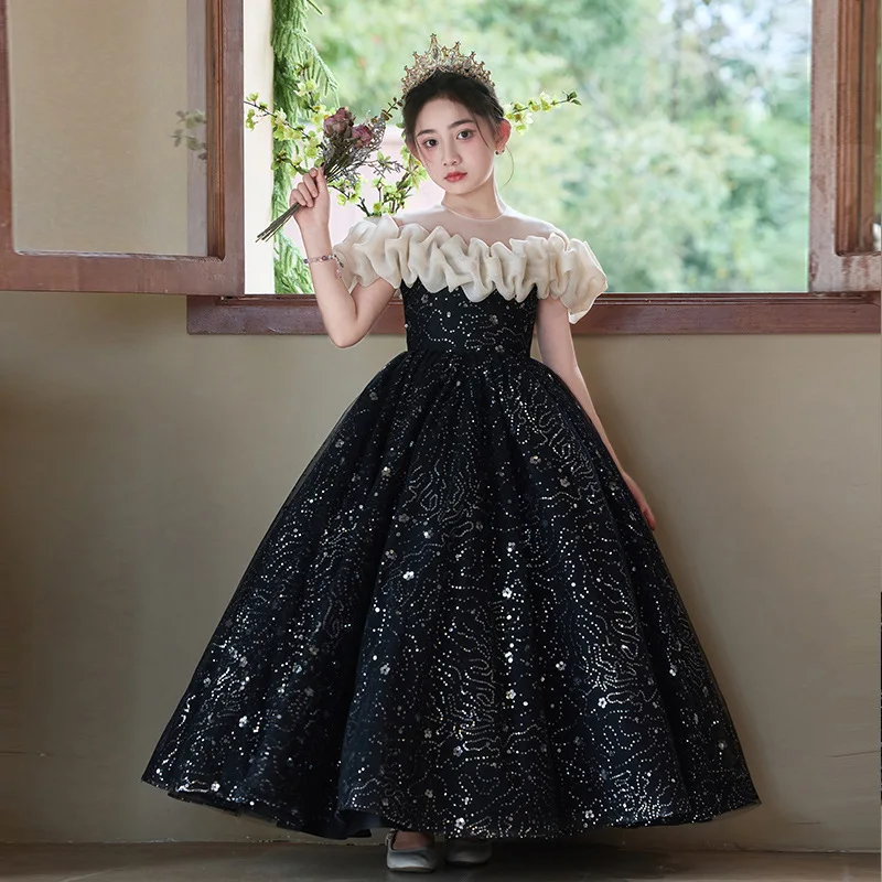 

2026 Kids Girls Birthday Party Princess Formal Dress Costume Children Pageant Evening Gown Piano Performance Competition Outfit