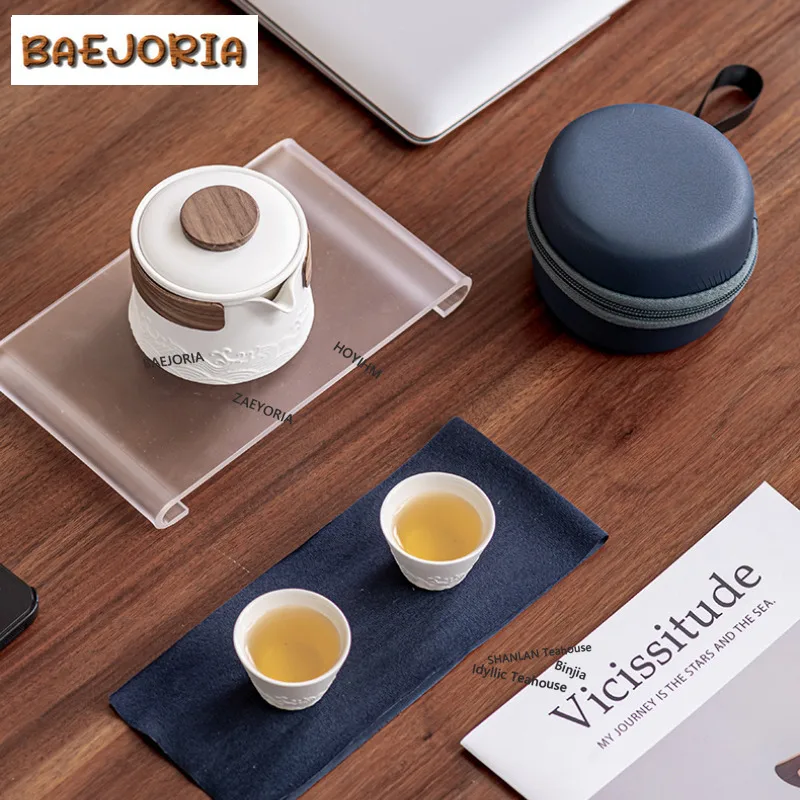 BAEJORIA Chinese Style Wave Hand-held Teapot Tea Set Kit Vintage 1 Pot 2 Cups Tea Maker Outdoor Portable Tote Bag Tea Set Gifts