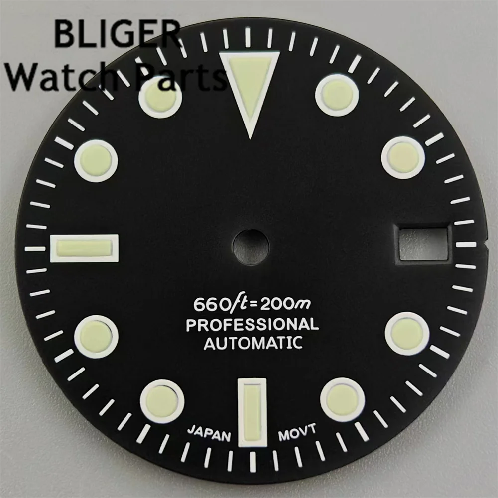 BLIGER 29 مللي متر ساعة معقمة الهاتفي أبيض أسود الهاتفي الأخضر مضيئة صالح NH35 NH36 حركة الساعات اكسسوارات