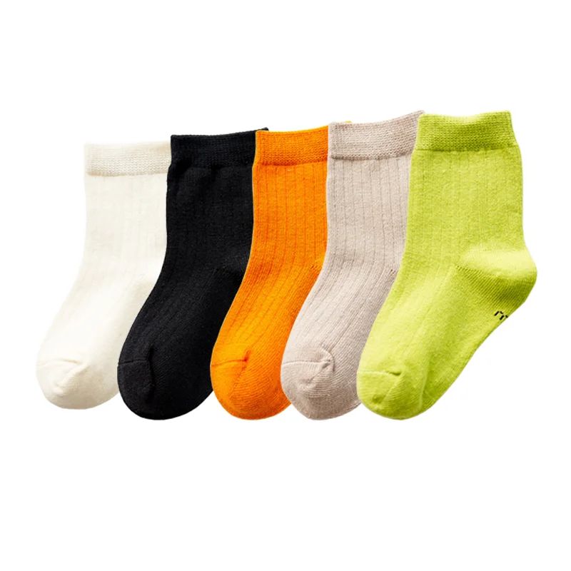 5Pair/lot New Children\'s Socks Solid Color Boys Girls Casual Socks