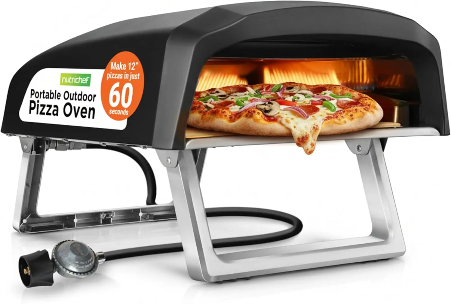 

Portable Outdoor Gas Pizza Oven Unique Design Easy Bake Oven with Pizza Stone Foldable Feet One Touch Gas Ignition Adjustable