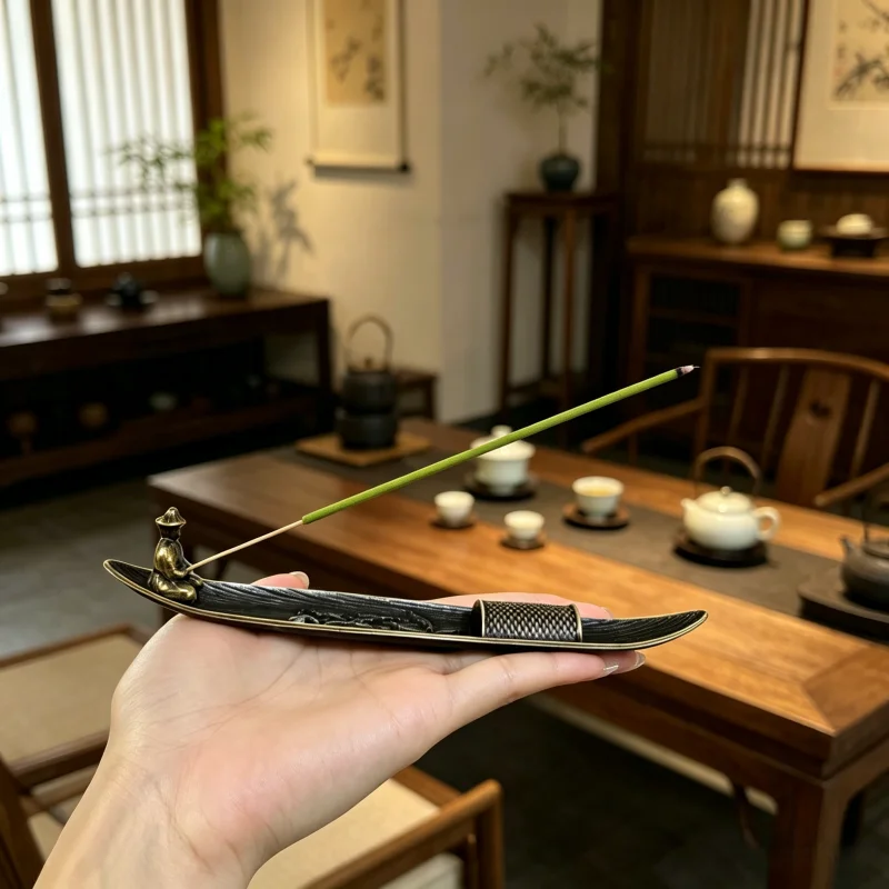 Creative Incense Holder Aromatherapy Ornament Incense Holder Boat Old Men Fishing Japanese Style Incense Stick Burner Home Decor