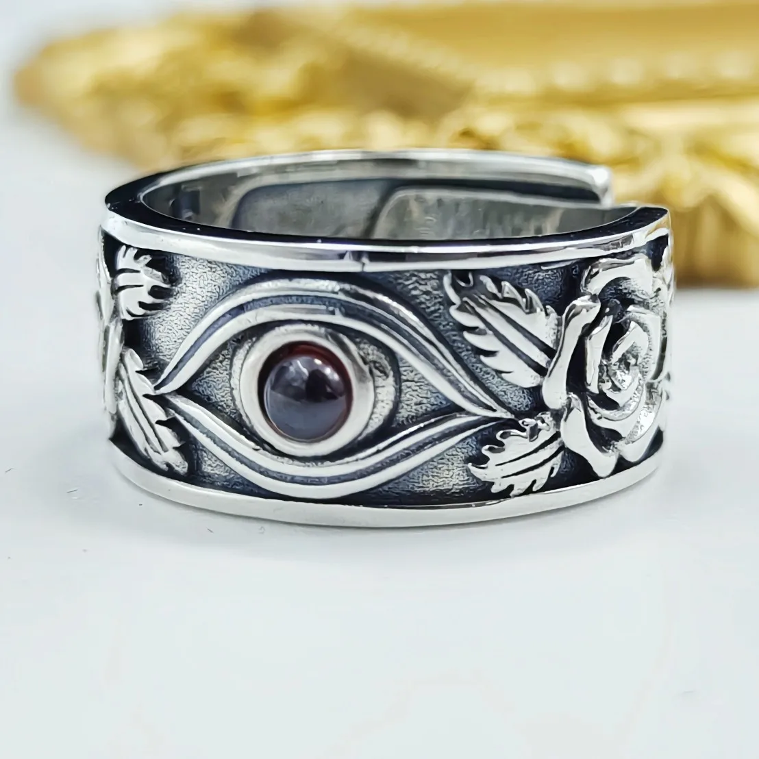 

100%s925 Sterling Silver hip hop simple eye ring retro personality singles fashion opening