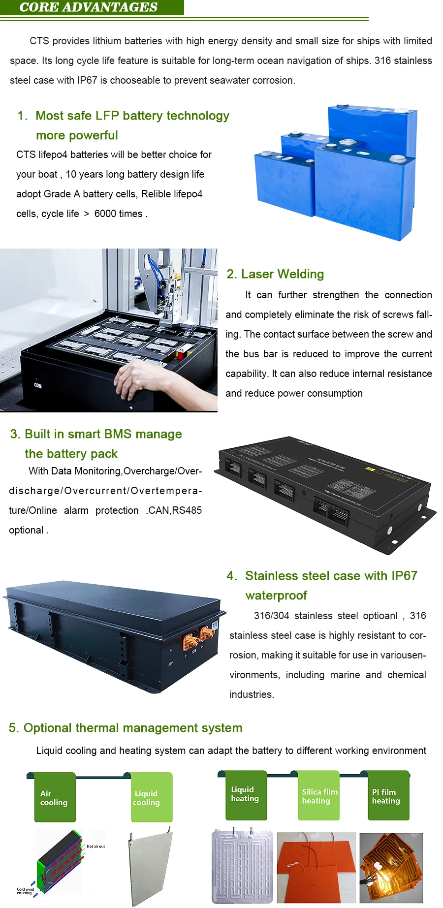 CTS 96V 200Ah LiFePO4 Marine Battery Pack Manufacturer for Electric Boat Propulsion System OEM Solution view 3