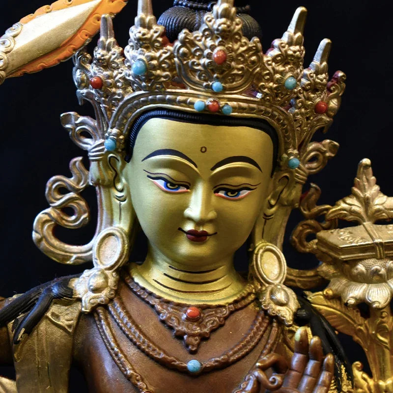 Manjushri Bodhisattva, a boutique Taiwanese pure copper gilt silver Tibetan tantra ornament, Manjushri Shili 7 inches