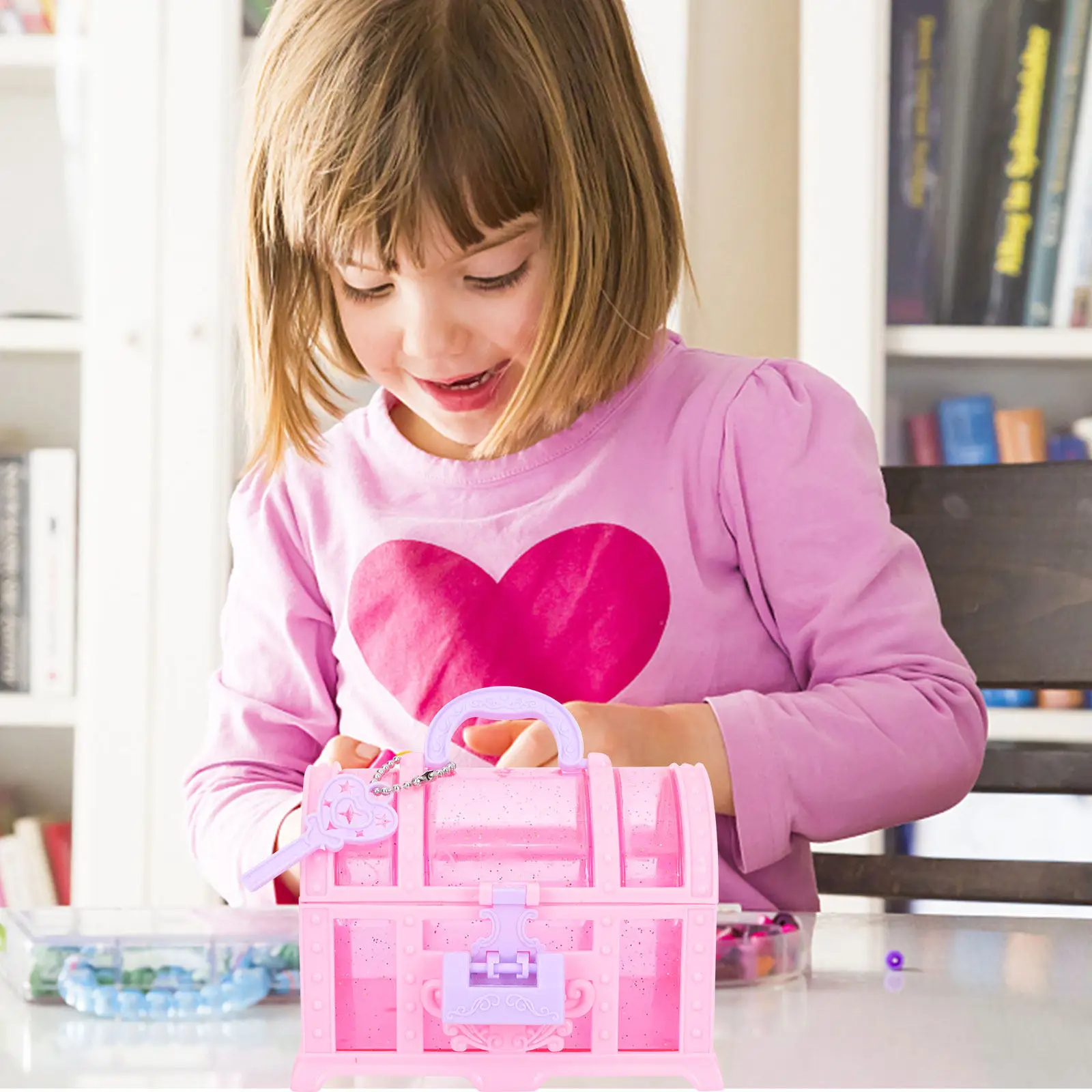 2pcs Girls Jewelry Storage Box Treasure Chest Makeup Organizer Coin Piggy Bank Bedroom Desk Decor