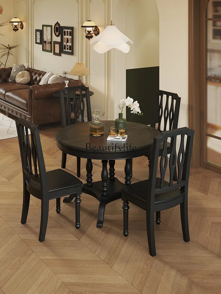 yj9 Retro Solid Wood Round Table American Folding round Table Black Chinese Style