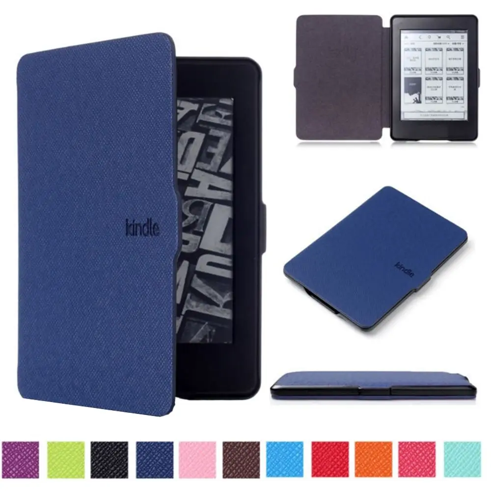 Folio Ultra Slim Cross Grain Smart Case PU Leather Protective Shell Magnetic Cover For Amazon Kindle Paperwhite 1/2/3