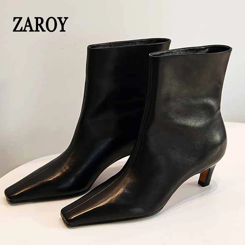 

ZAROY Ankle Boots For Women 2025 Autumn Winter Point Toe PU Leather Boots Elegant Thin Low Heel Shoes Botas Botines Para Mujeres