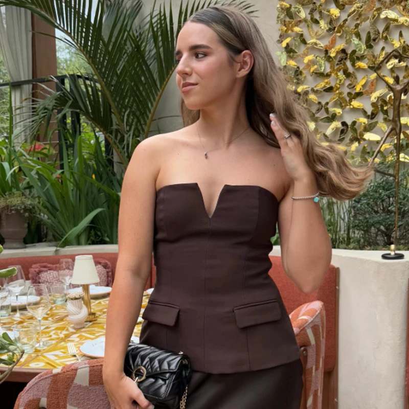 HXAO المرأة مشد صديرية دائرية حمالة المحاصيل الأعلى أنثى قبالة الكتف مثير تانك القمم للمرأة عارية الذراعين أسود أبيض قطع علوية للحفلات